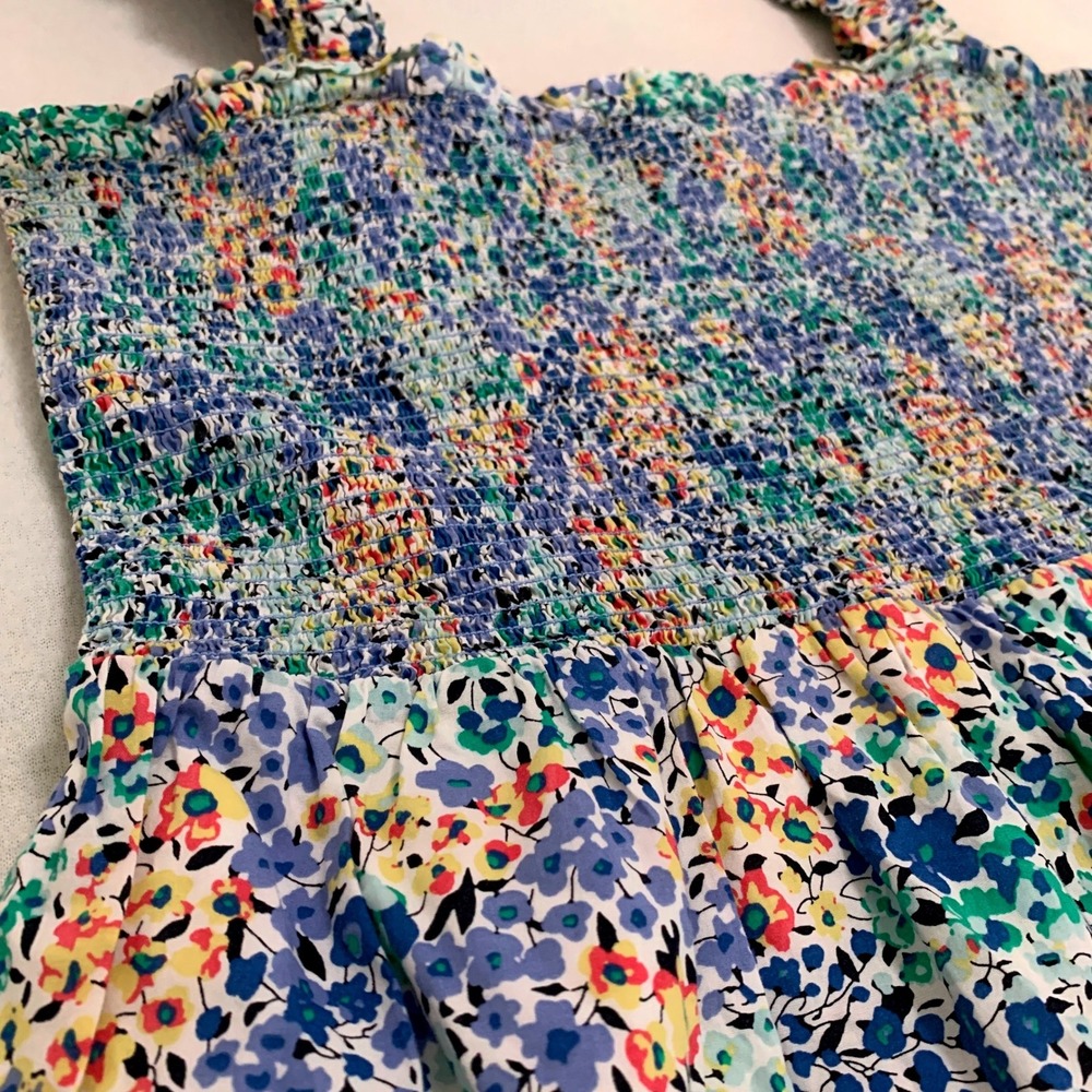 J.Crew Midi Dress Women's XL Multi-Color Floral Smocked Tiered Lined 100% Cotton - Picture 5 of 12